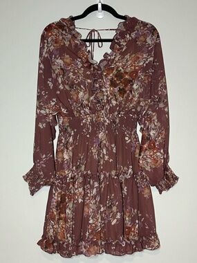 Anna Cai New York Ruffle Mini Dress Dolman Sleeve with Smocked Cuffs Womens M